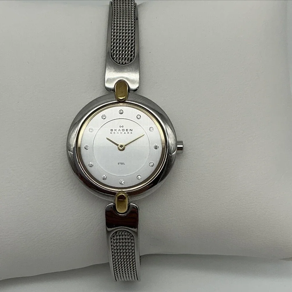 Skagen 354SGSC Womens Watch Silver Dial Stainless Mesh Bracelet New Battery 7.5